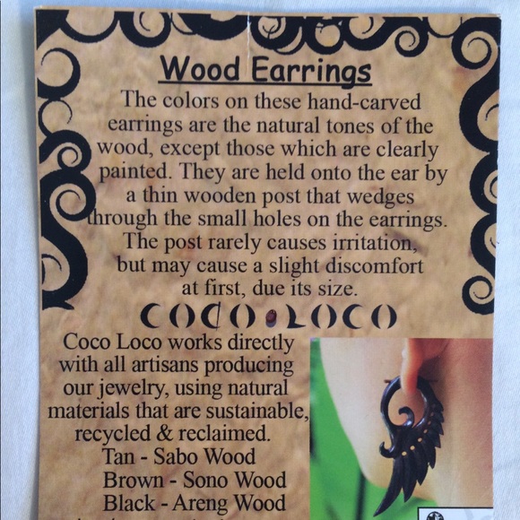 Hard-Carved Wood Earrings - Picture 3 of 3